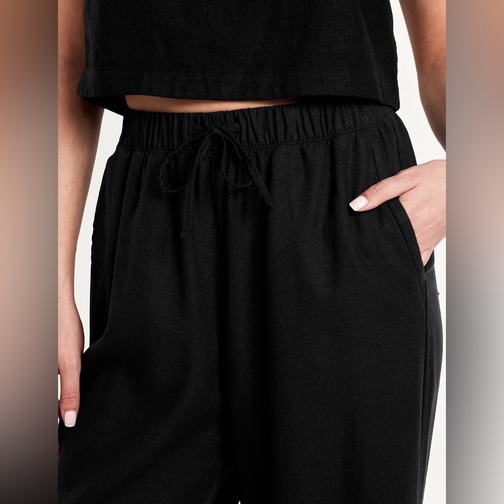 NWT! Black High-Waisted Linen-Blend Straight Pants - Multiple Sizes🔹 - Picture 4 of 10